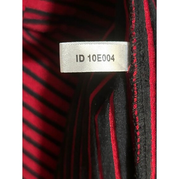 Eva Mendes Red Black Striped Fit & Flare Sleeveless Dress M Cowl Neck Belted - Picture 8 of 12